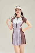New Sports One-piece Fashionable Swimsuit for Women, Color Blocked High Waist, Belly Covering, Slimming Skirt, Vacation Swimsuit