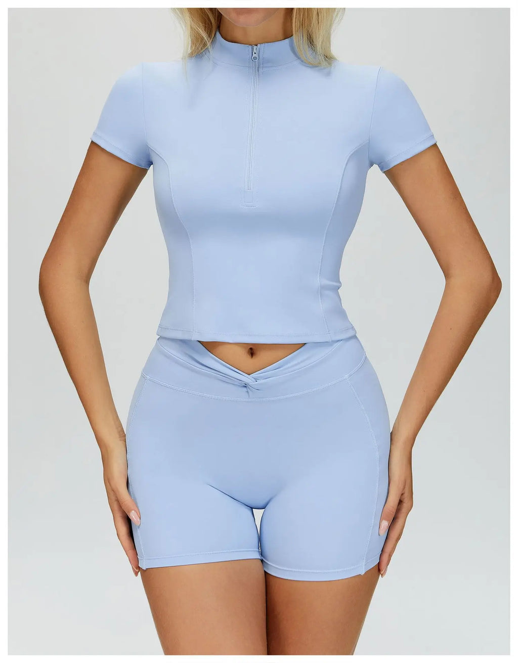 Naked Yoga T Shirts Women Stand Up Collar Zipper Tight Sports Shirts Outdoor Solid Short Sleeved Gym Running Fitness Tank Tops