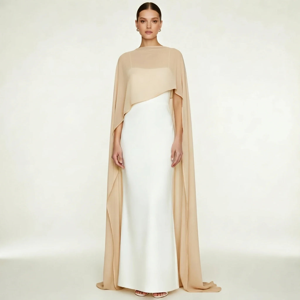 Women's Sheer Chiffon Cape Bat Sleeve Floor Length Shawl Elegant Cover Up Tops Party Evening Cape Blouse f