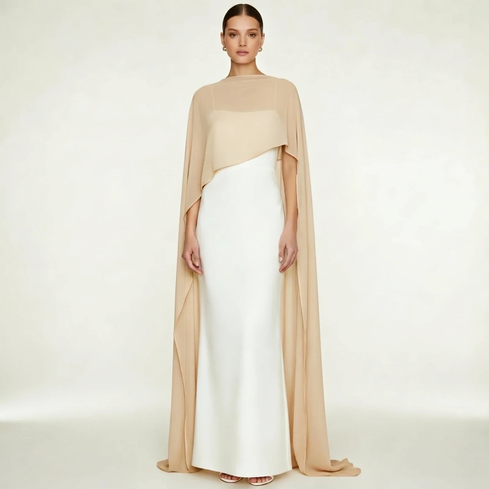 Women's Sheer Chiffon Cape Bat Sleeve Floor Length Shawl Elegant Cover Up Tops Party Evening Cape Blouse f