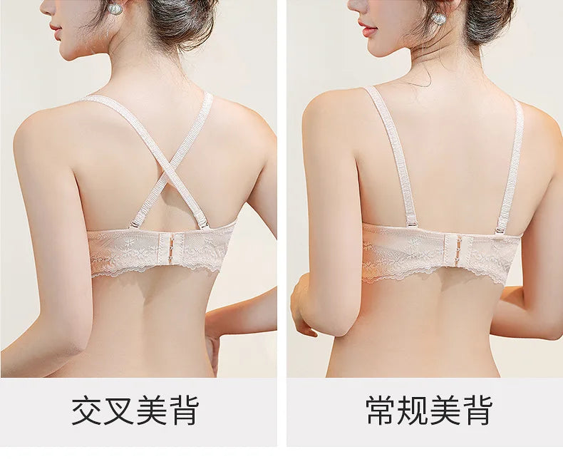 Rabbit Ear Lace Strapless Bra Minimizer Push Up for Large Bust Summer Thin Design Comfortable Backless Bra Women S-XL MOYISU AB