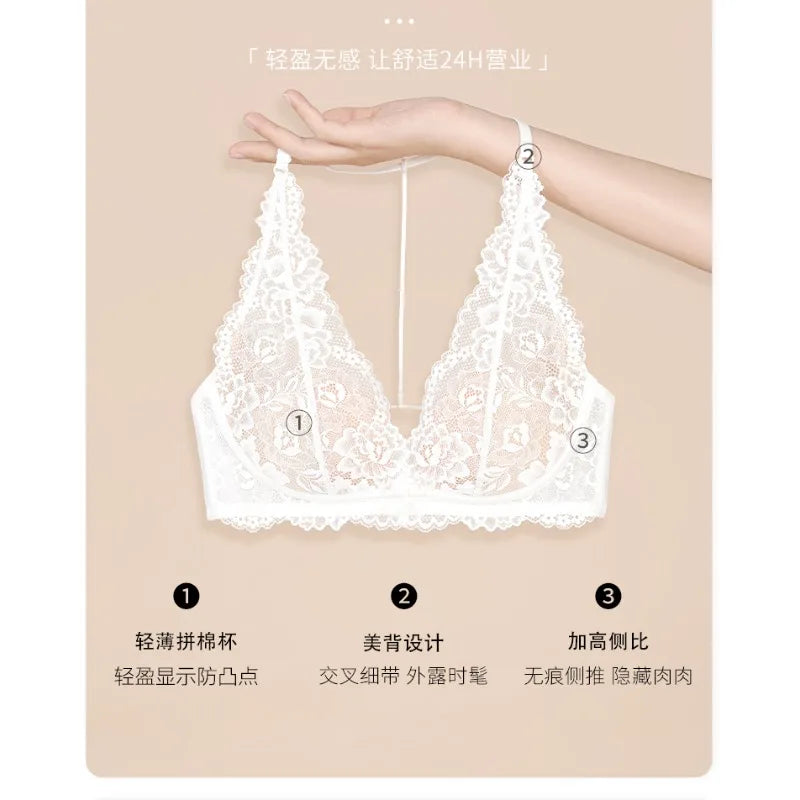 Sexy French Lace Strapless Bralette Summer Slimming Backless Front Button Adjustable Straps Pure Comfort S-XL MOYISU Sexy Tushy