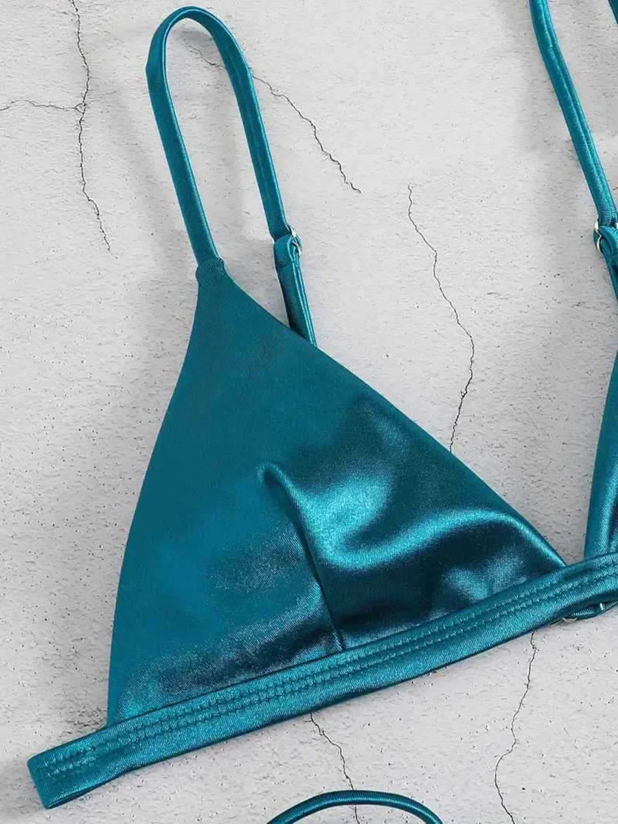 2025 Metallic Satin High Cut Brazilian Bikini Women Swimwear Female Swimsuit Two-pieces Bikini Set Bathing Suit Swim Beach Wear