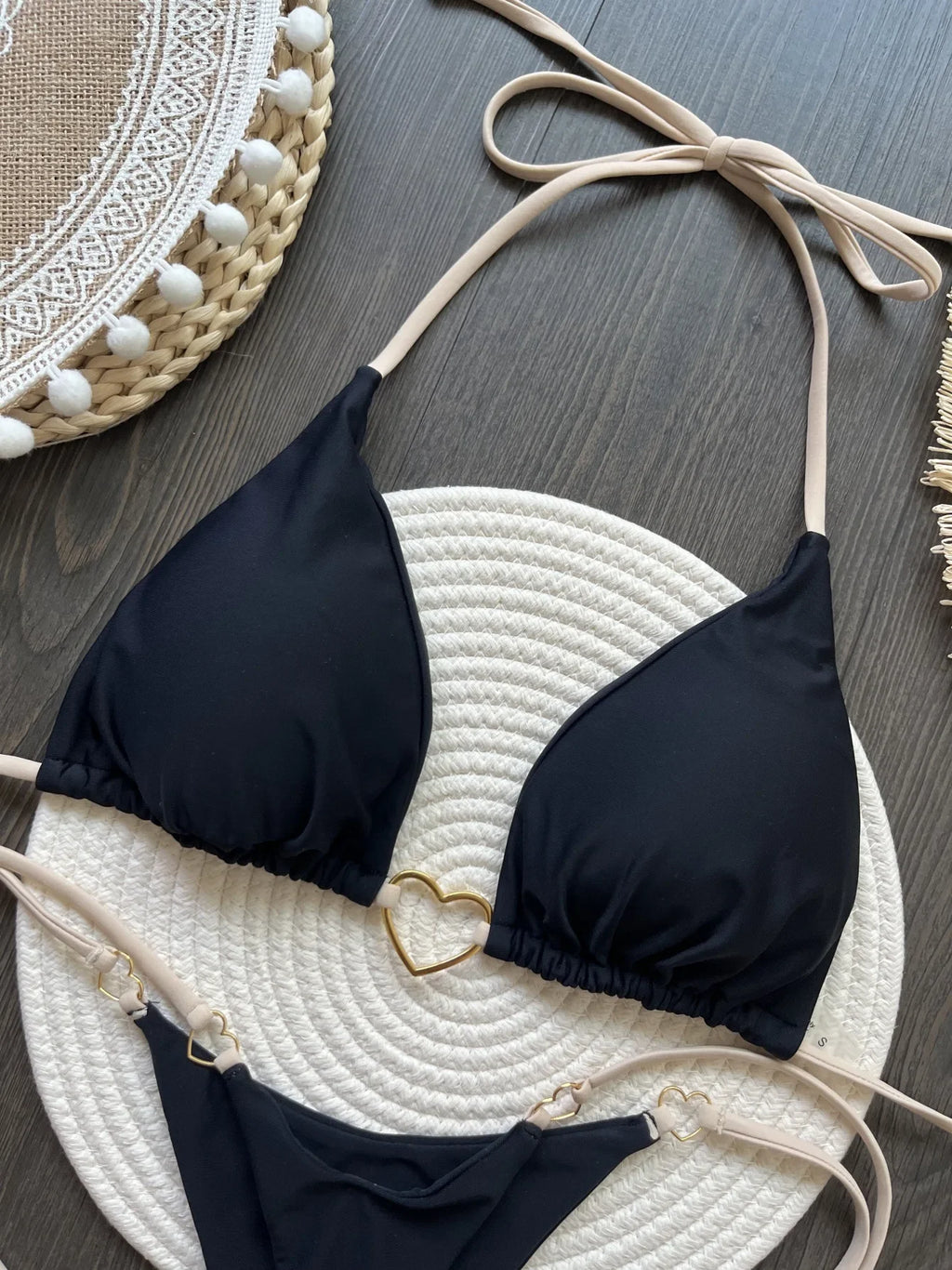 DEKA Metal Micro Bikini Set Lace-up High Waisted Bandage Thong Swimsuit Female Swimwear Women Solid Strappy Beachwear Bathing