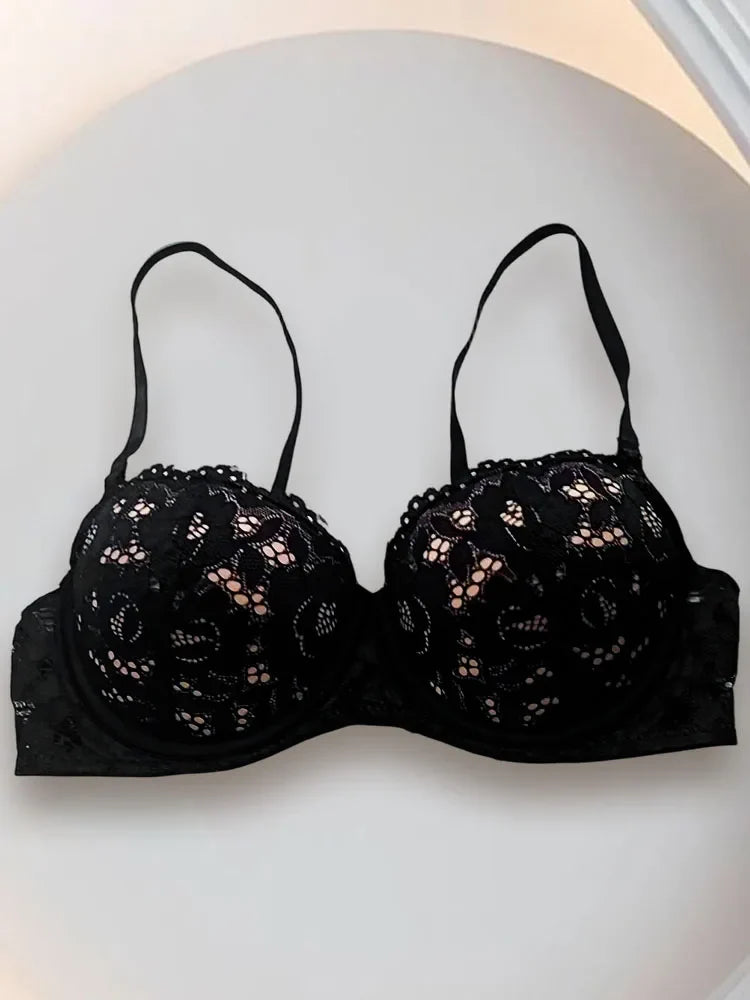 Women’s Push Up Lace Bra Comfort Padded Underwire Bra Lift Up Bras Black Super Push Up Bralette