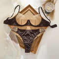 Sexy Lace Flowers Embroidery Lingerie Set for Women Ultra Thin Breathable Bra Button Decoration Underwear French Bras Thong Sets