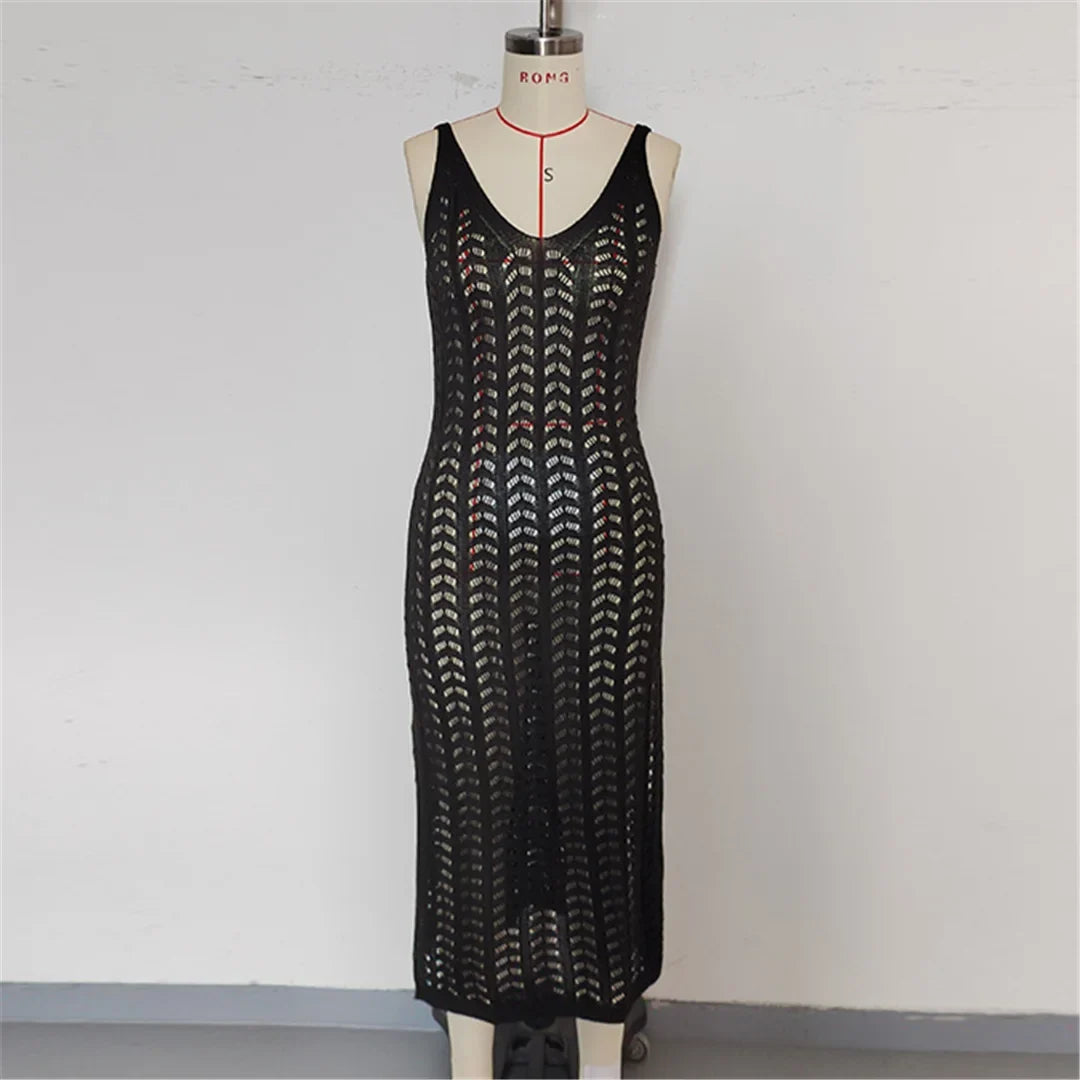 4 Color Hollow Out Sleeveless Crochet Knitted Tunic Beach Cover Up Cover-ups Beach Dress Beach Wear Beachwear Female Women K6783