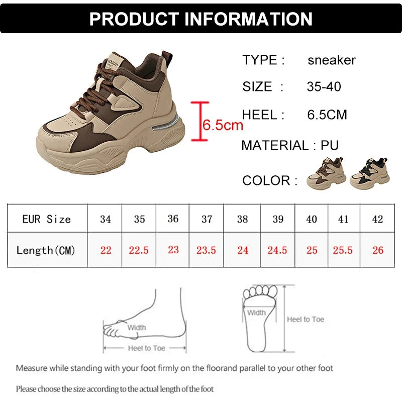 Chunky Platform Women Sport Sneaker Lace-Up Thick Bottom Vulcanize Shoes Woman Spring Autumn Pu Leather Breathable Running Shoes