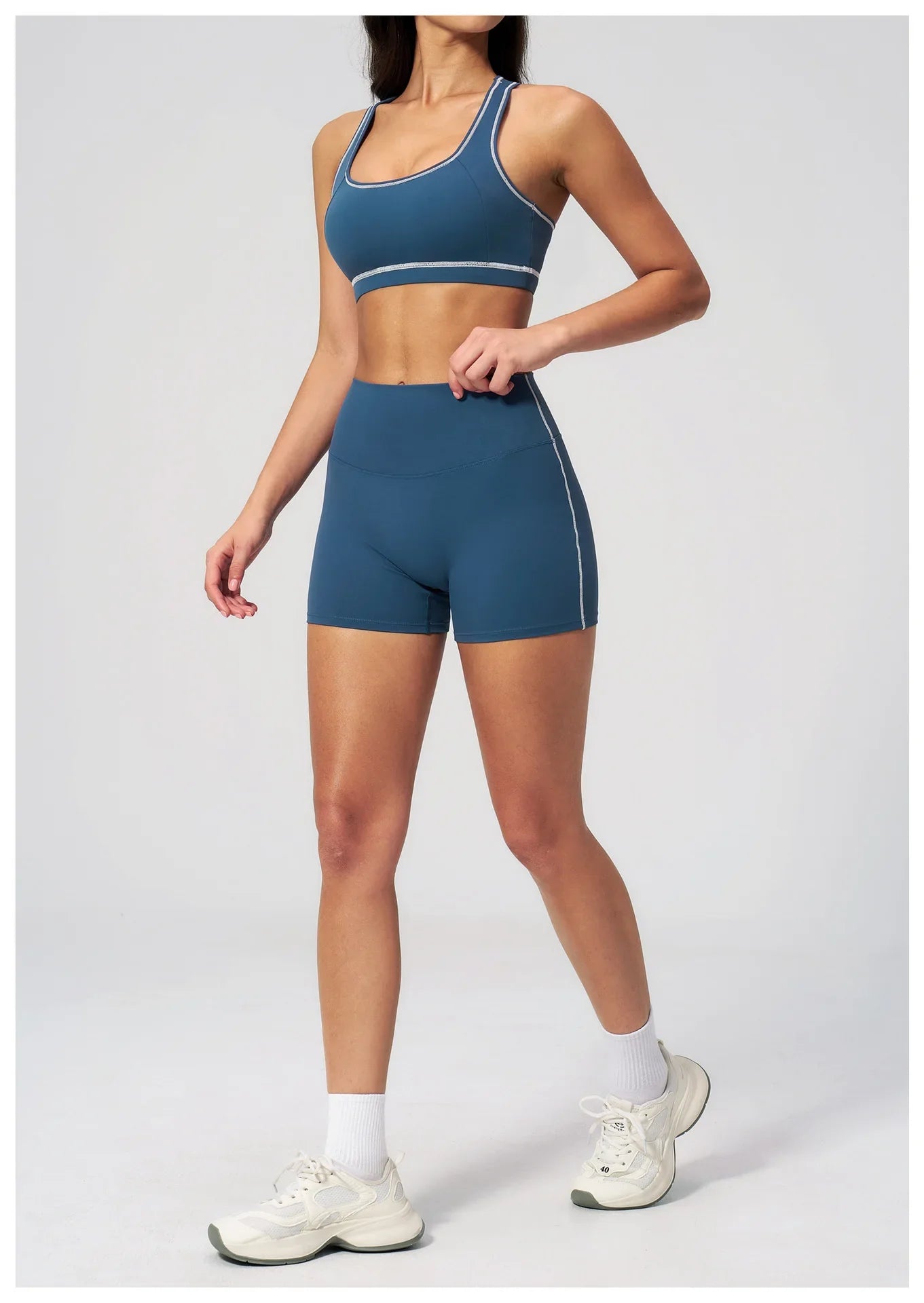 Summer New Color Contrast Yoga Set Women Tight I-shaped Back Sports Bra Versatile Fitness Suit High Waist Shorts Workout Clothes