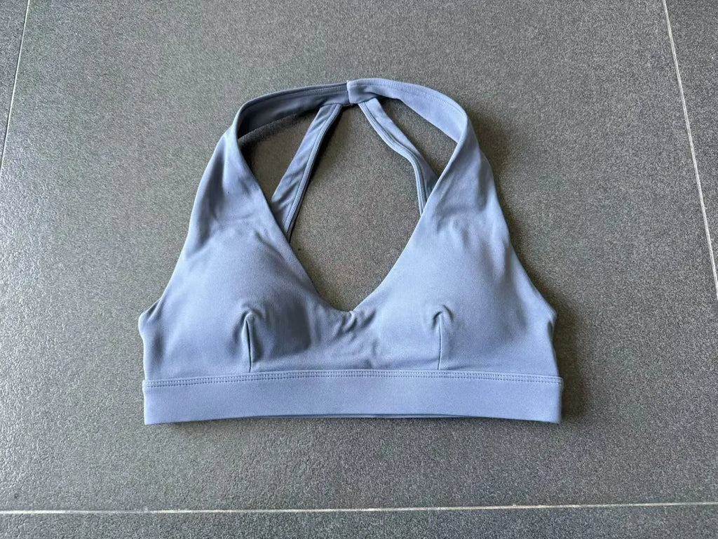Sports Bra Gathered Neck Hanging Style Backless Tight Yoga Bra Women's Top Fitness Outdoorsports Pilates Training Gym Workout