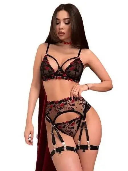 New Sexy Lace Flower Embroidery Bodysuits Chest-Exposing Transparent Mesh Backless Deep V Suspenders Sleeveless Bodysuits HN0L