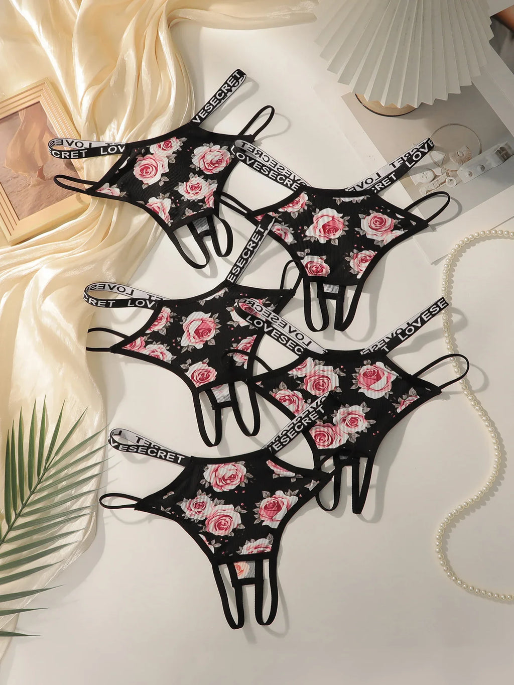 5 pcs Women Sexy Panties Floral Print Thong Low Waist Underwear Hollow Out Breathable Ladies thong C961