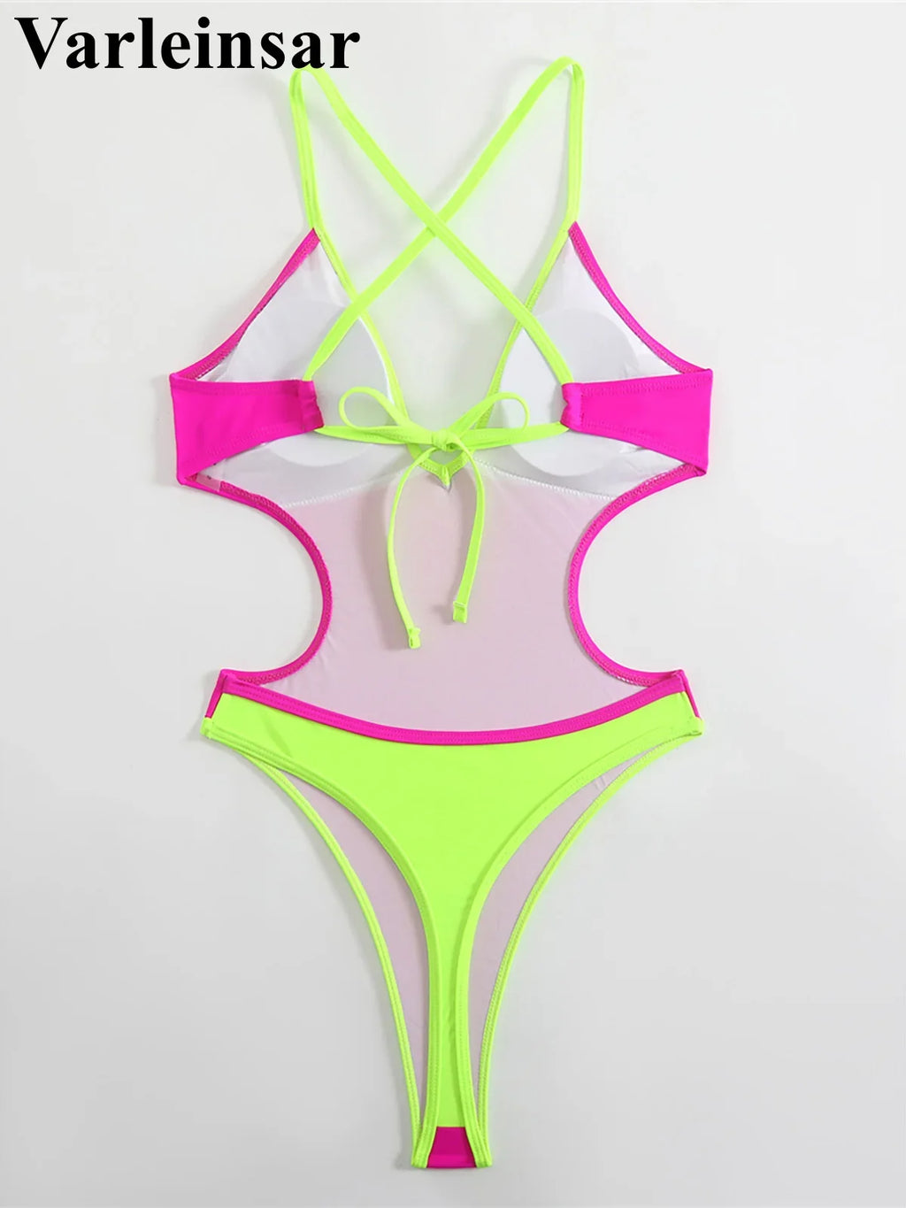 V Neck Splicing Extreme String Mini Micro Thong Women Swimwear One Piece Swimsuit Female Padded Bathing Suit Bather Swim V7085