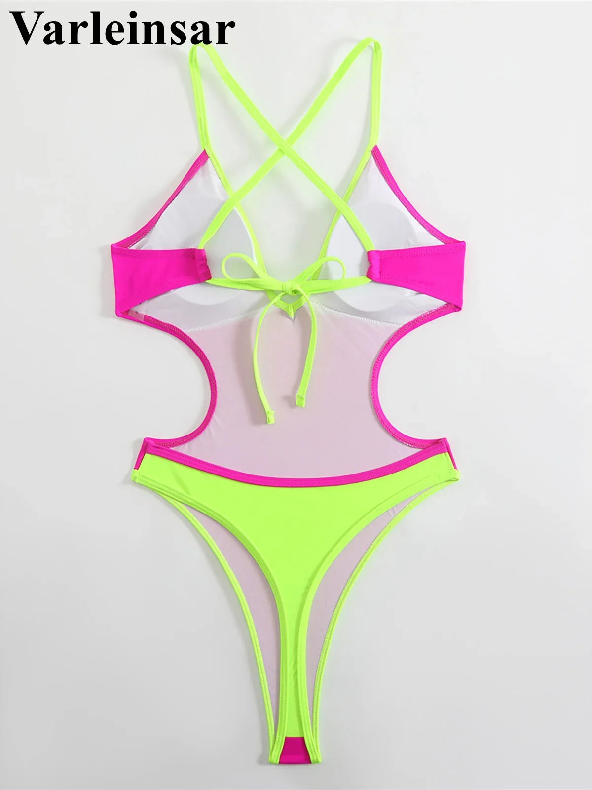 V Neck Splicing Extreme String Mini Micro Thong Women Swimwear One Piece Swimsuit Female Padded Bathing Suit Bather Swim V7085