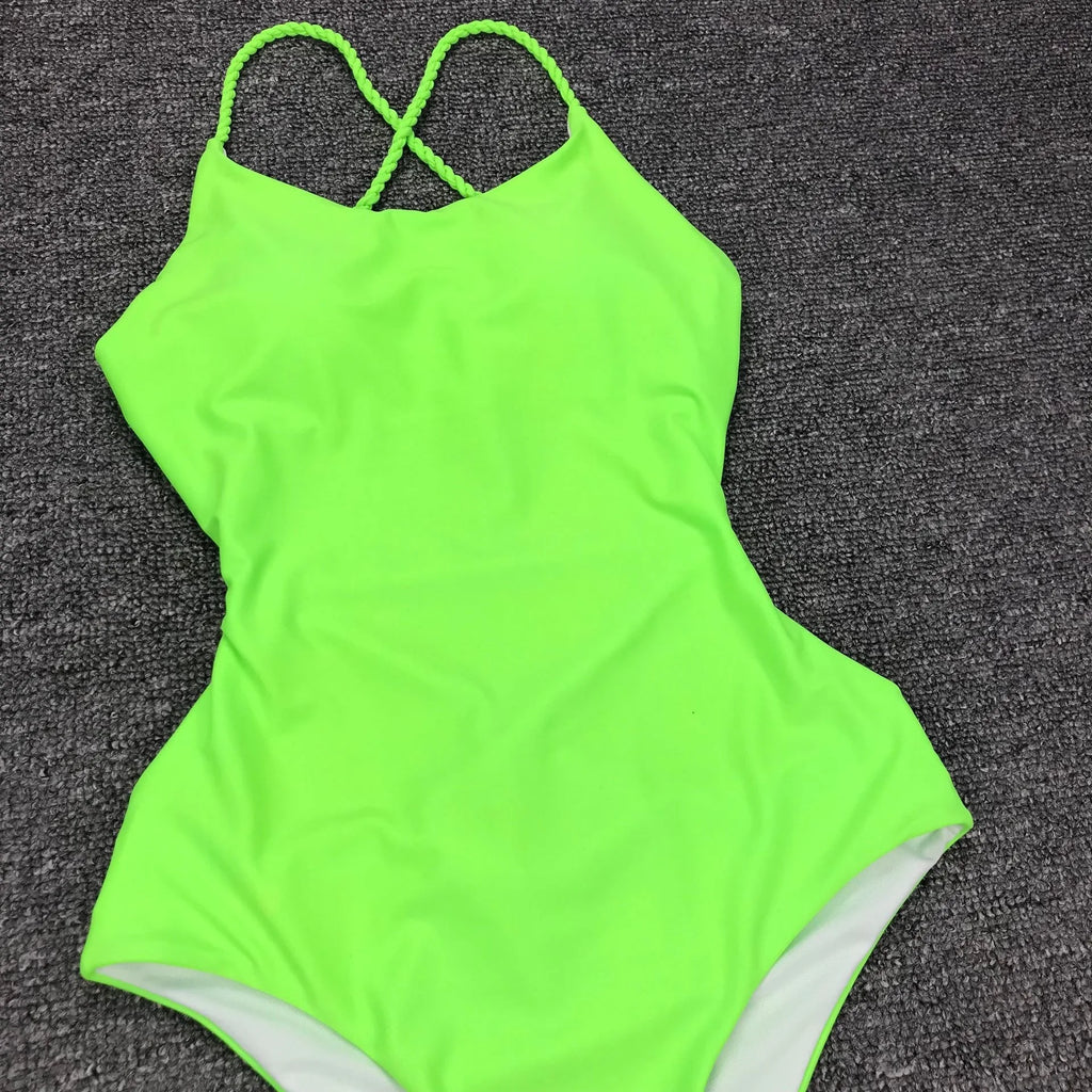 DEKA Women Solid Backless One Piece Swimsuit Sexy Bandage Swimwear Monokini High Cut Bathing Suit Swim Bodysuit