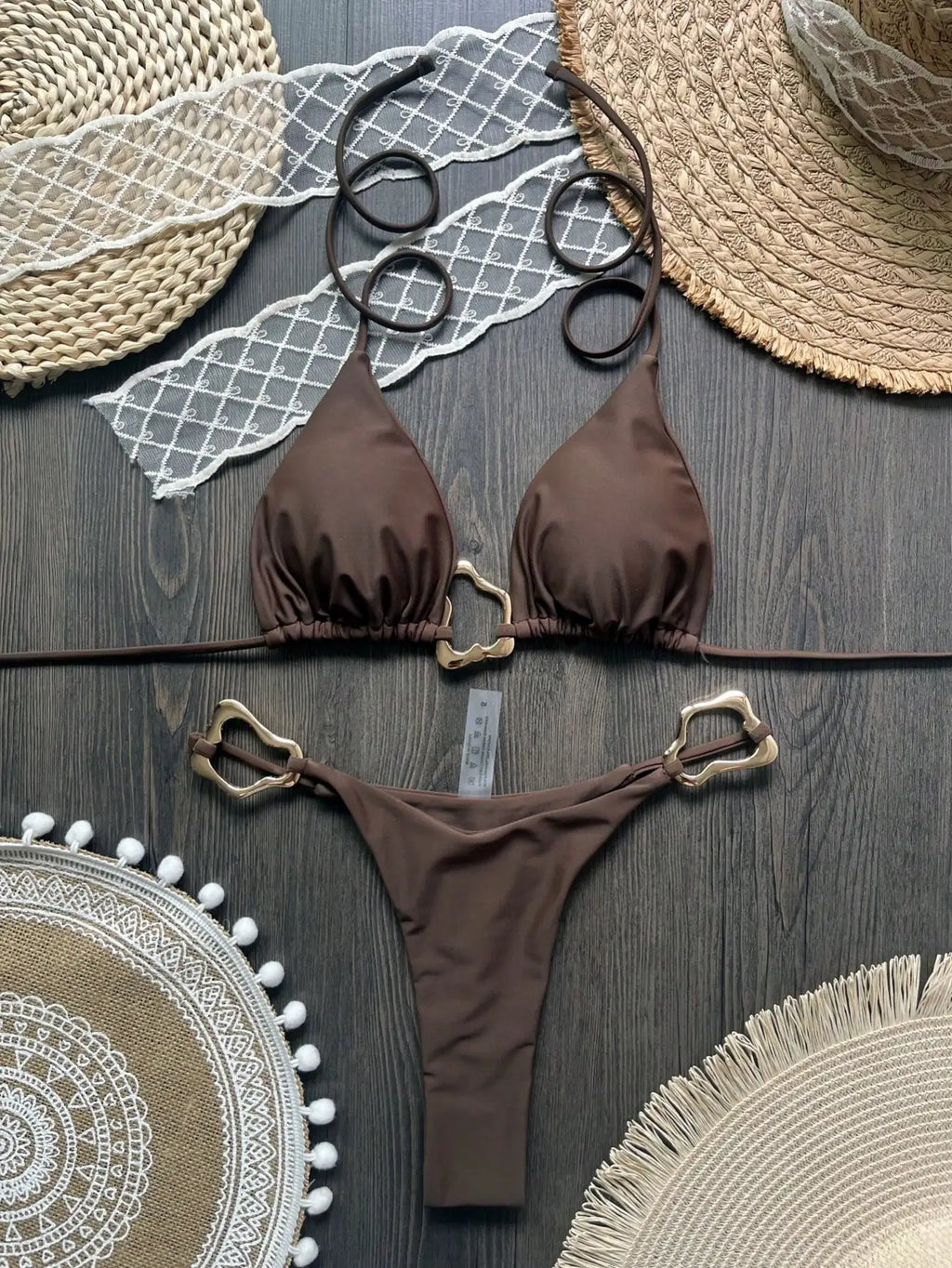 New Sexy Bikini Solid Color Lace-up Split Two-piece Swimsuit for Women