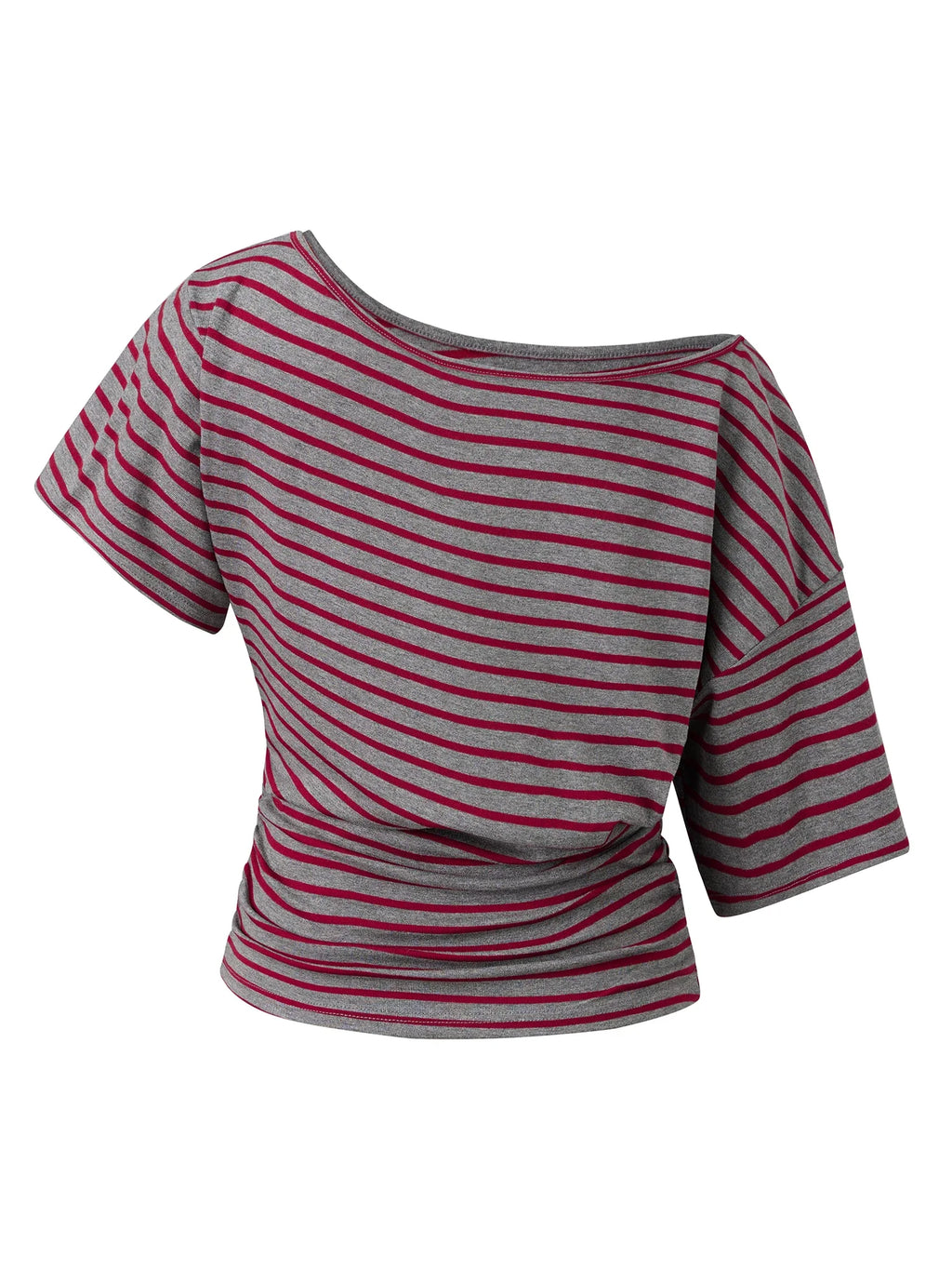 Women Elegant Summer Off One Shoulder Tops Striped Short Sleeve Loose Fit Basic T Shirts for Daily Wear