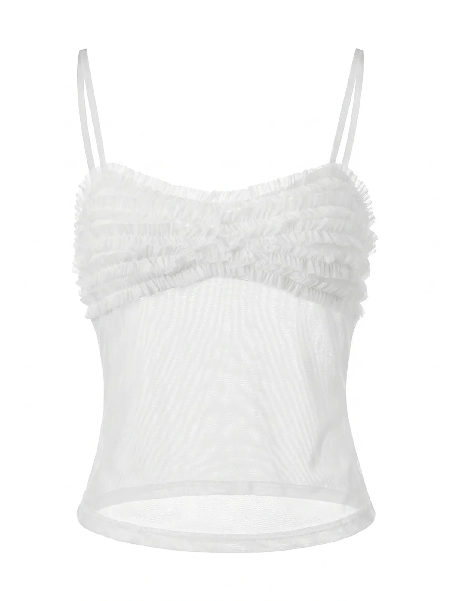 Women's Solid Color See Through Tank Tops Summer Fashionable Sleeveless Mesh Patchwork Slim Fit Camisole