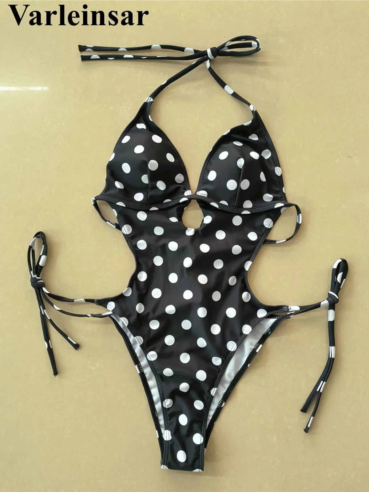 S - XL Polka Dots Halter High Leg Cut One Piece Swimsuit Women Swimwear Female Backless Monokini Bather Bathing Suit Swim V7539