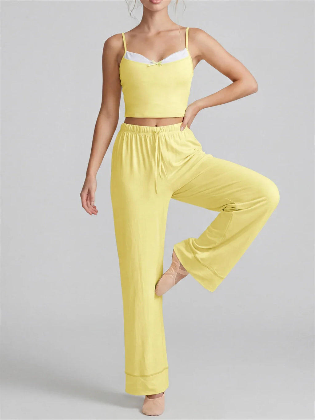 Women's Yoga Sets Yellow Patchwork Slimming Sports Tank Top Summer Gym Training Suit High Waist Wide Leg Pants Fitness Outfits