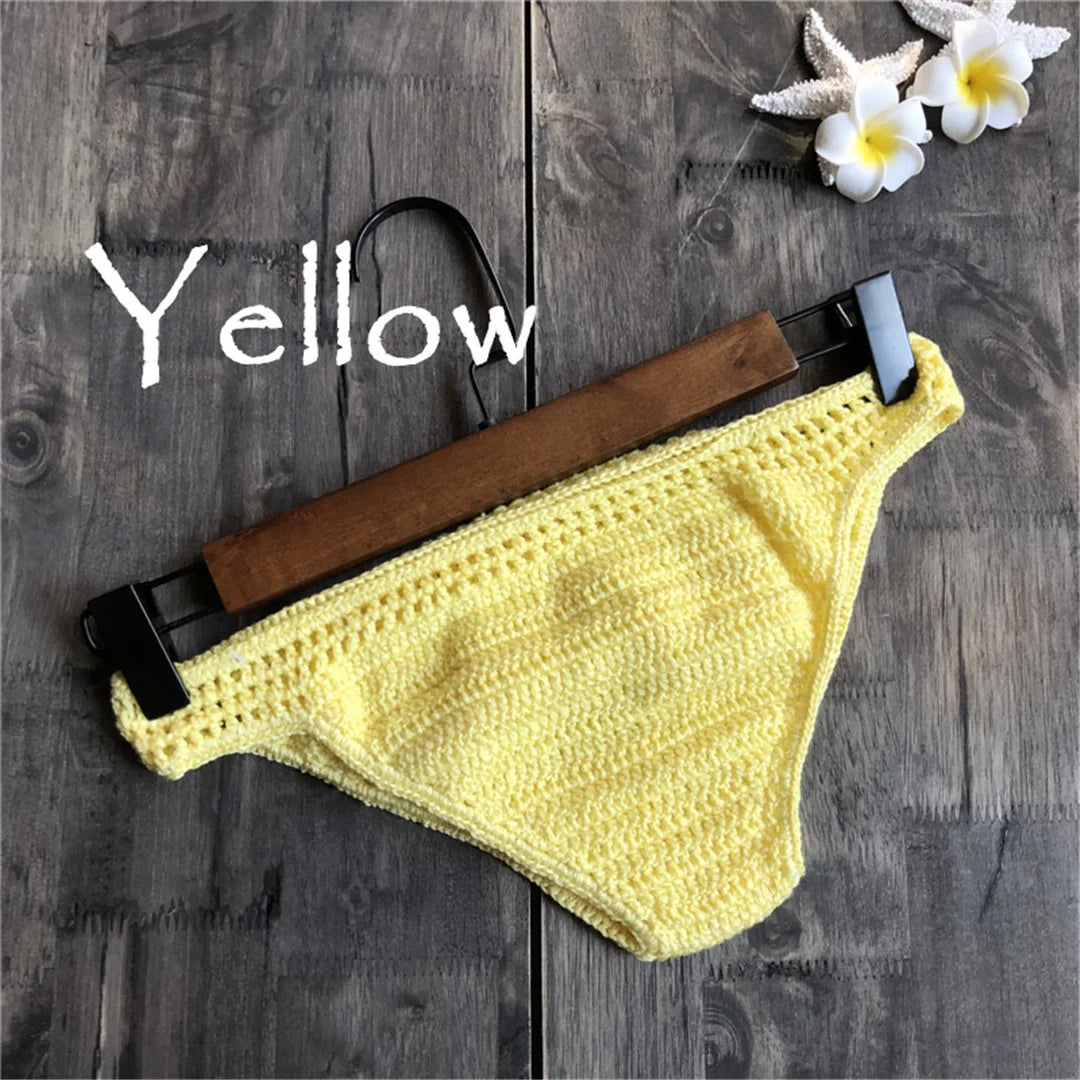 S - XL 9 Colors Crochet Knitted Bikini Bottom Swim Brief Women Swimwear Female Bather Brazilian Tanga Panties Underwear V4195