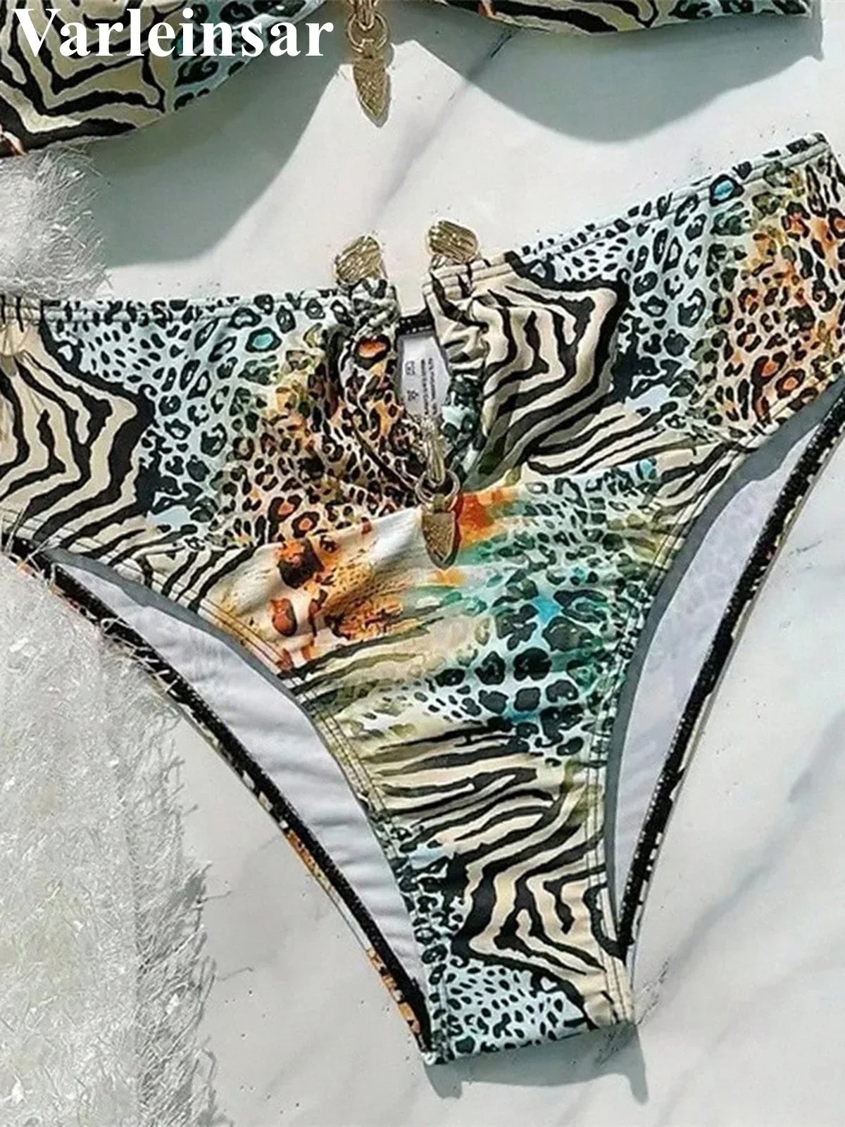 S - XL Sexy Leopard Printed Bandeau Bikini Female Swimsuit Women Swimwear Two-Pieces Bikini Set Bather Bathing Suit Swim V7541