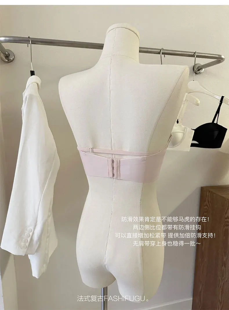 TikTok Viral MOYISU Summer Satin Bralette Strapless Push Up Bra&Set French Retro Anti Sag Lingerie Set Small Breast Support Gift