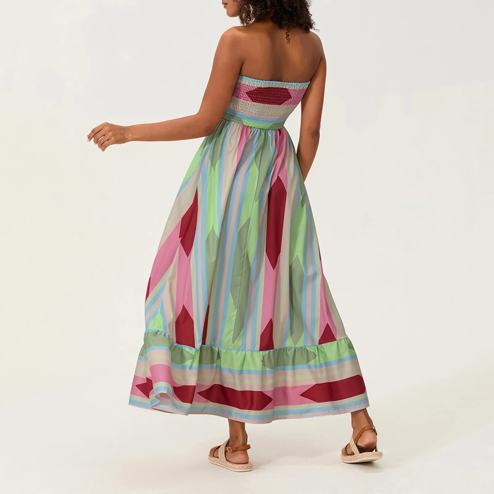 Women's Sleeveless Strapless Long Dress Bohemian Sleeveless Drawstring Loose Tube Dress Summer Holiday Beach Dress