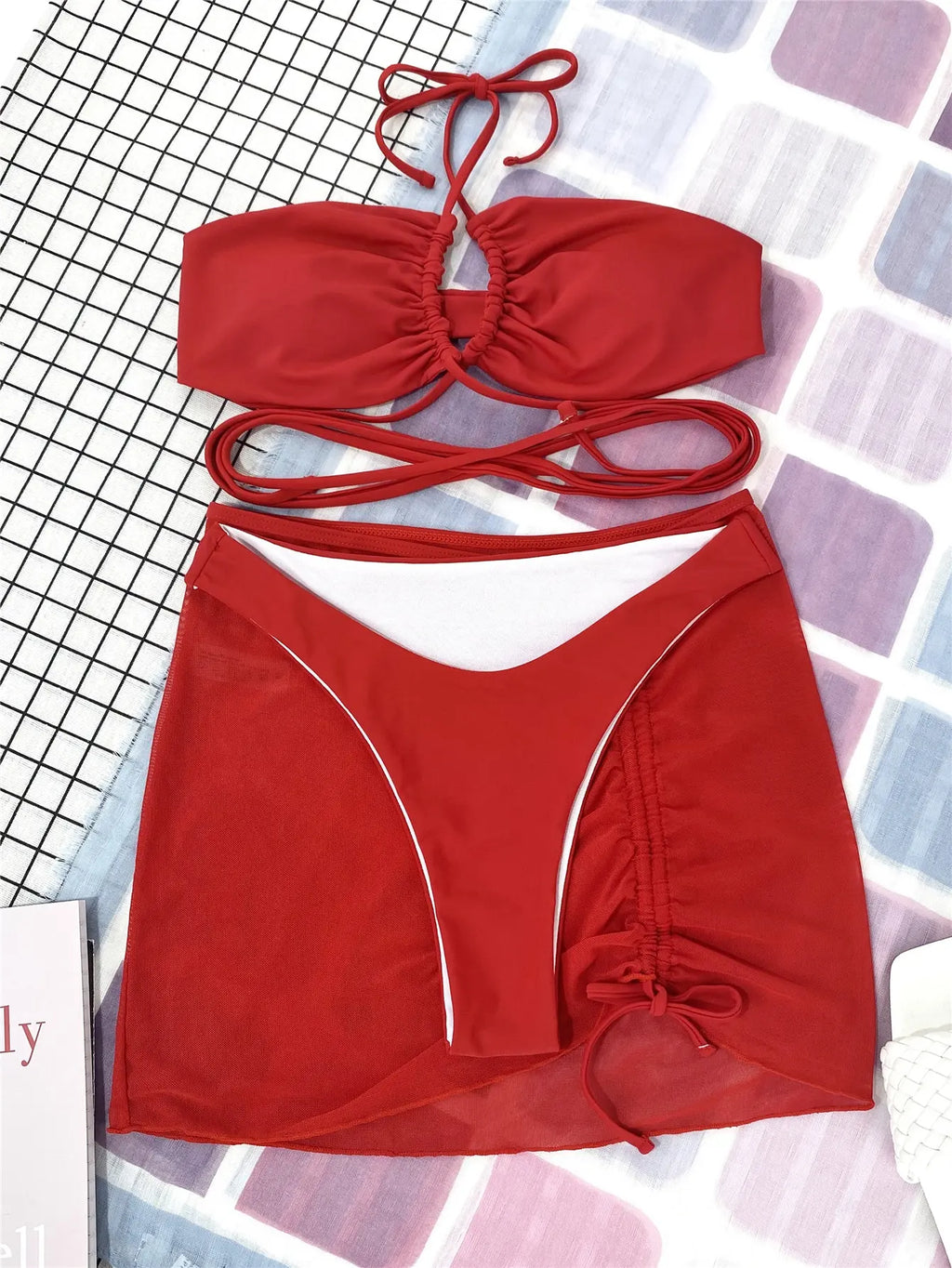 3 Pieces Criss Cross Halter Bikini 2026 Women & Beach Skirt Swimwear Female Sexy Swimsuit Beachwear Bathing Swimming Suit