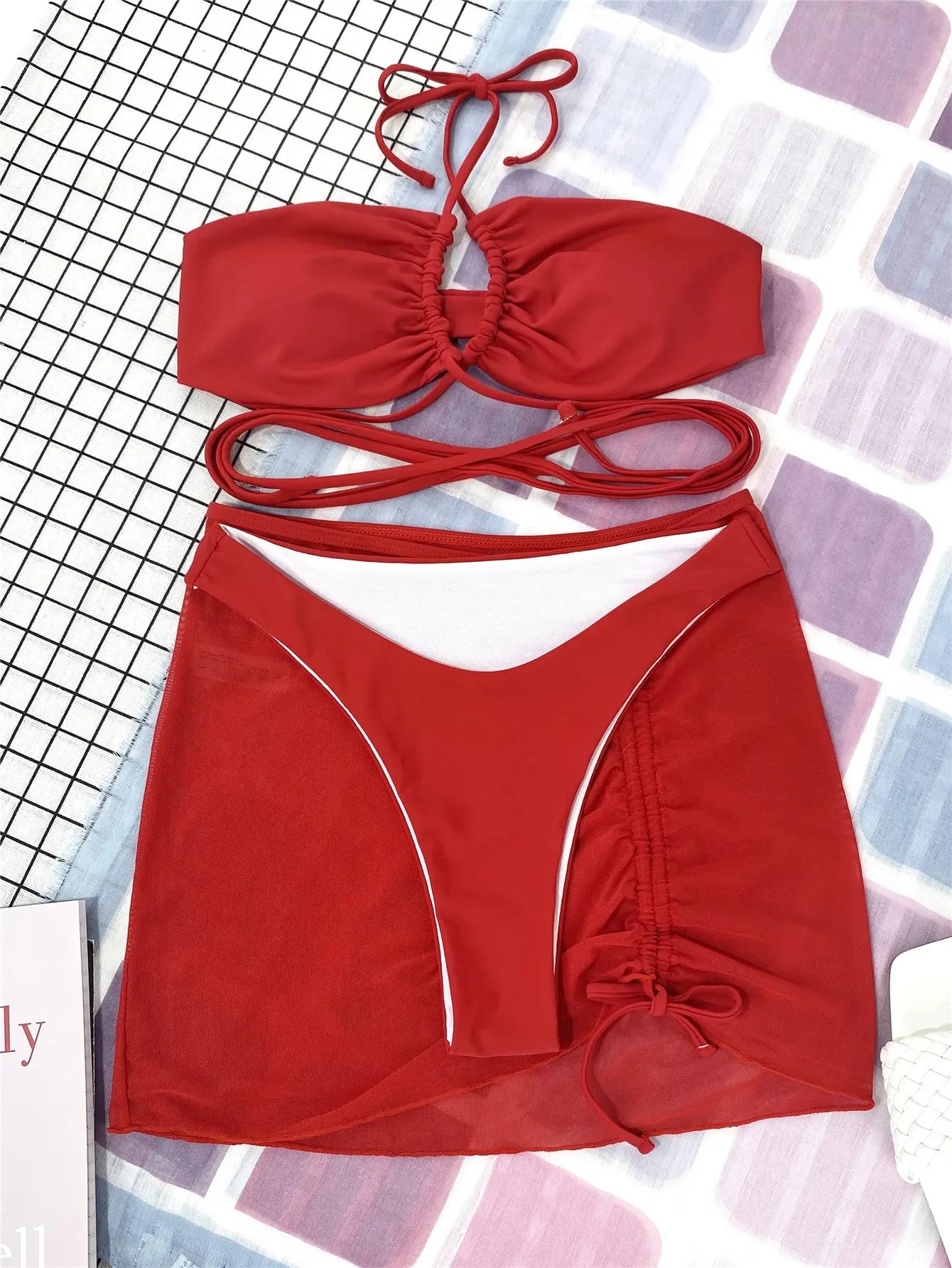 3 Pieces Criss Cross Halter Bikini 2026 Women & Beach Skirt Swimwear Female Sexy Swimsuit Beachwear Bathing Swimming Suit