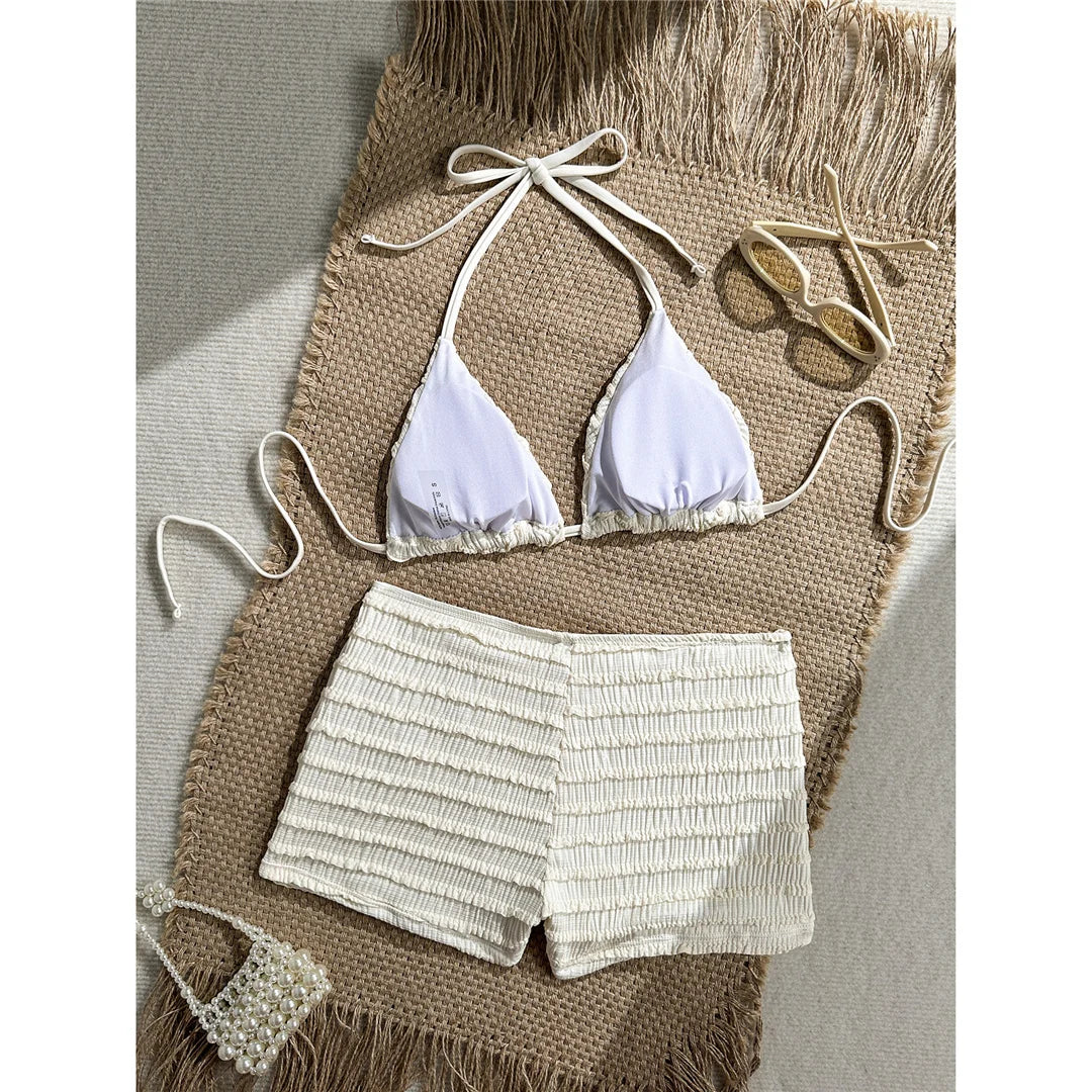 Sequins Starfish Halter High Waist Bikini Female Swimsuit Women Swimwear Two-Pieces Bikini Set Bather Bathing Suit Swim V8215