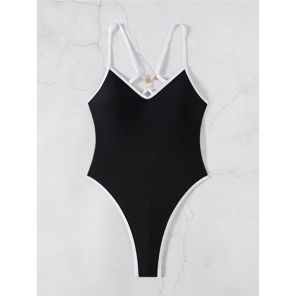 Extreme String Mini Micro Thong Women Swimwear One Piece Swimsuit Female Backless Pearls Padded Bather Bathing Suit Swim K7410