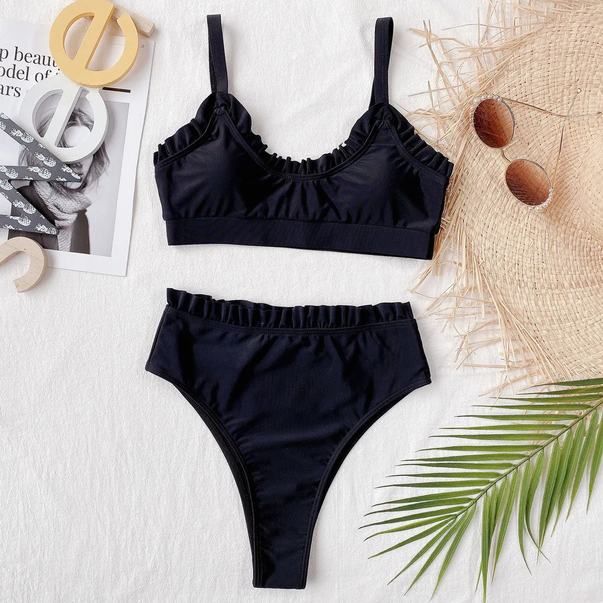 Bikini 2026 Sexy Swimwear Swimsuit Women Solid Ruffled High Waist Bikinis Set Bathing Suit Bikini Taille Haute Biquinis Feminino