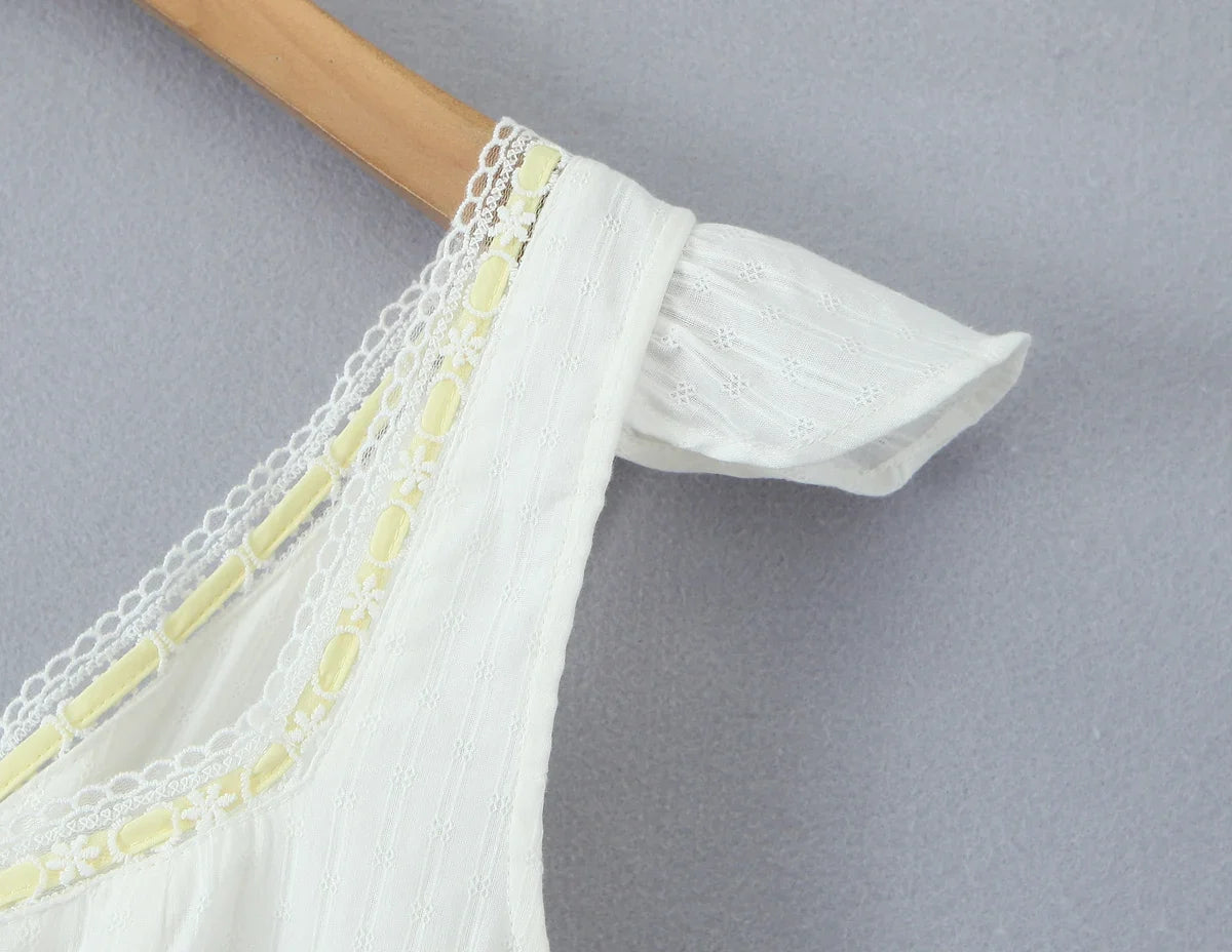 White Lace Dress Summer Women's Dress Bowknot Back Tie Up Short Beach Vestidos Female Sleeveless Mini Casual Cotton Dress 2025
