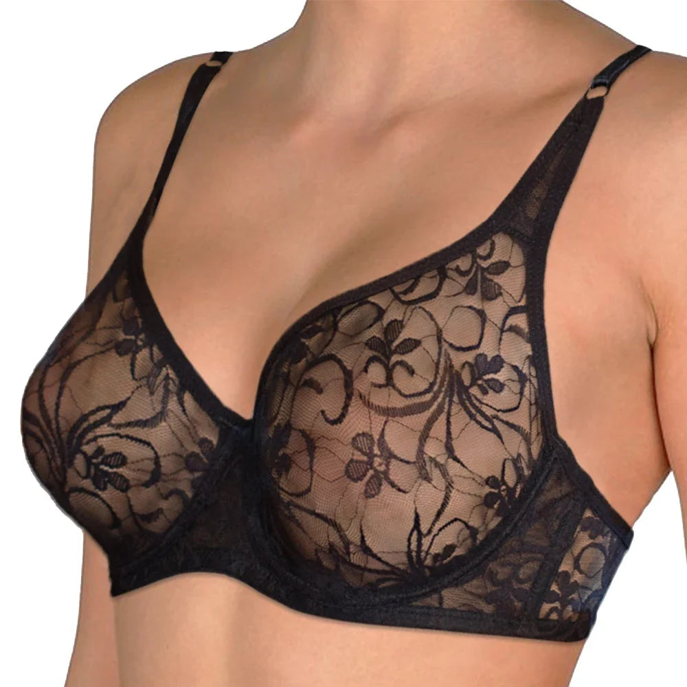 2 Pcs Sexy Womens Lace Bra Underwire BH Hollow Out Perspective Underwear Lingerie BH Tops Plus Size Brassiere B C D E Cup