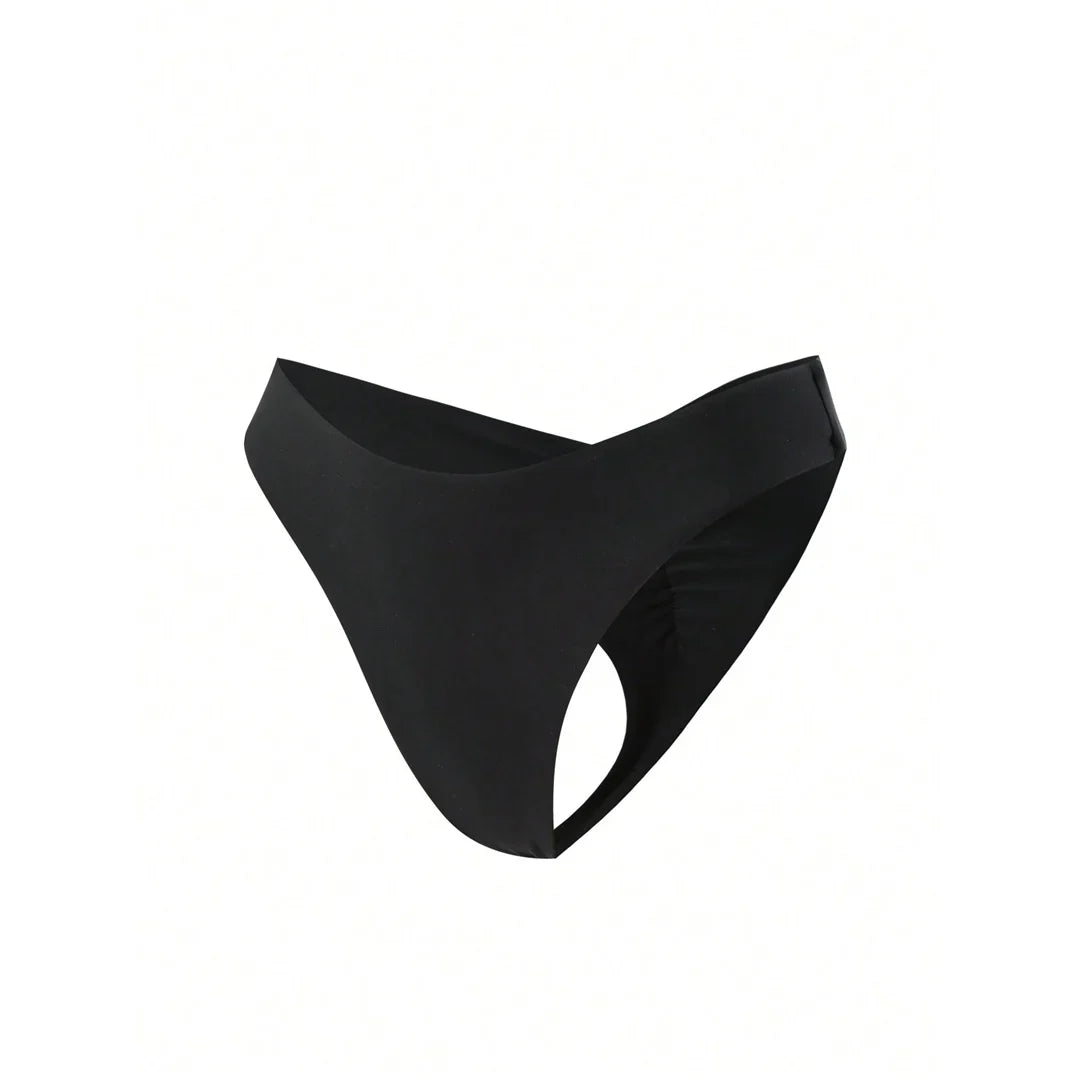 S - XL Black Scrunch Butt Thong Bikini Bottom Swim Brief Women Swimwear Female Bather Brazilian Tanga Panties Underwear V6864