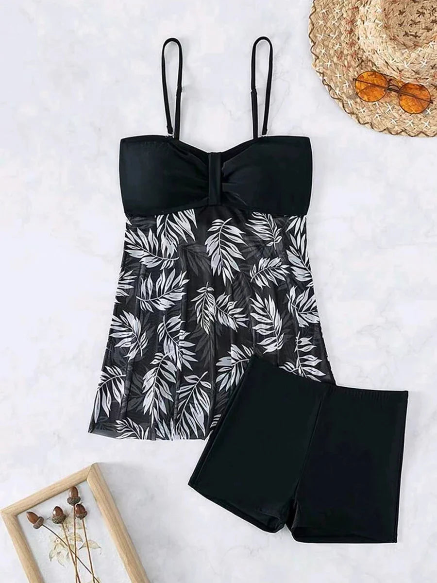 2026 Short Dress Tankini With Shorts Swimsuit Women Swimwear Female Padded Printed Bathing Swim Suit Swimming Beachwear Summer