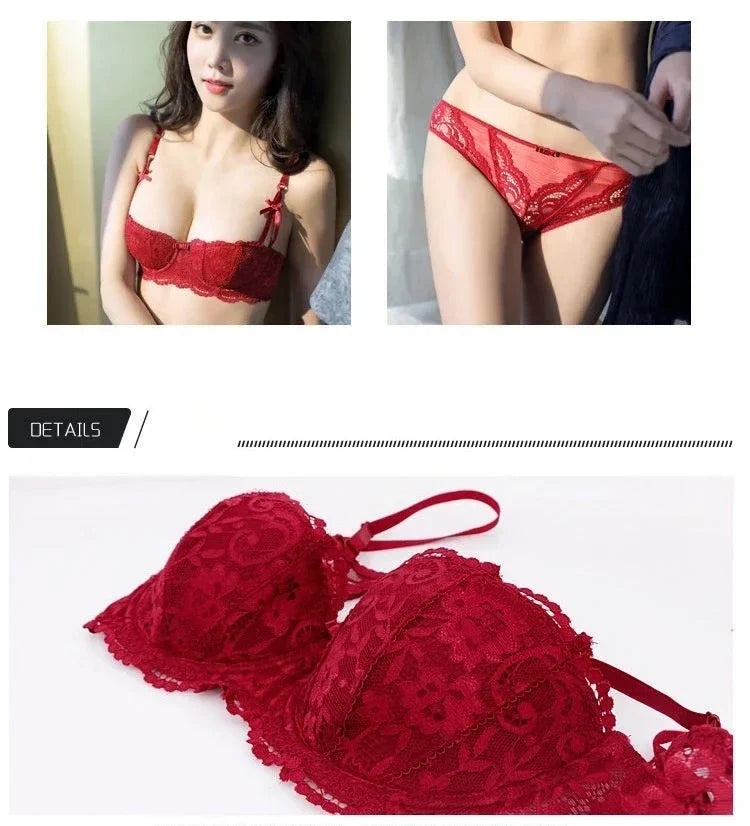 Women's Bras Sexy Lace Half Cup Push Up French Style Lingerie Solid Soft Deep V Top Breathable Comfortable Closure Thin Bralette