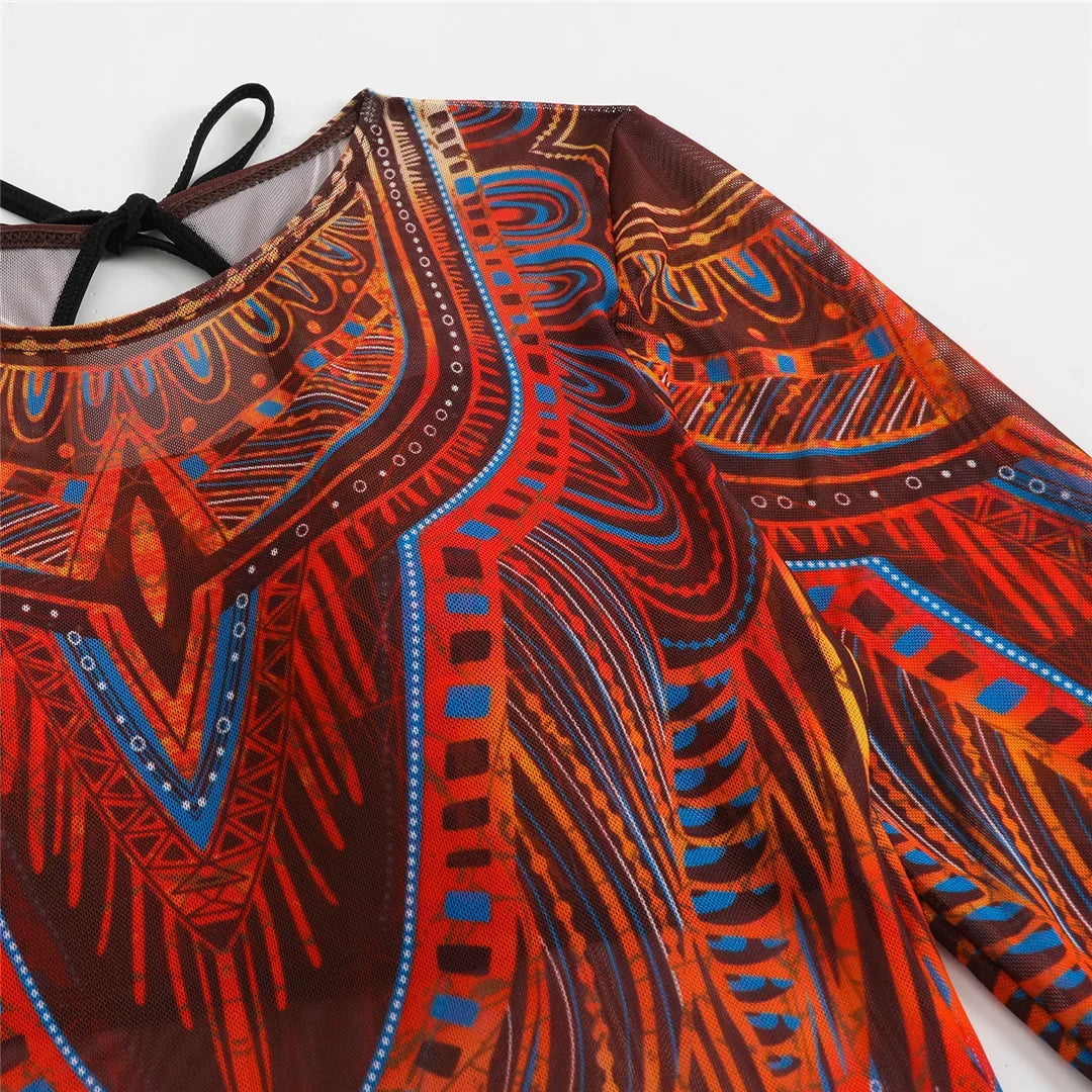 S - XXL 3PCS New Printed Long Sleeve With Pants Sarong Women Swimwear One Piece Swimsuit Female Bather Bathing Suit Swim K7180