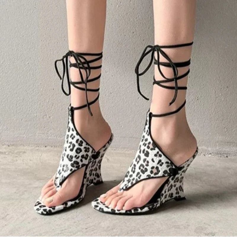 Lace-up Sandals Women's Summer Round Toe Clip  Sexy Fashion High Heels