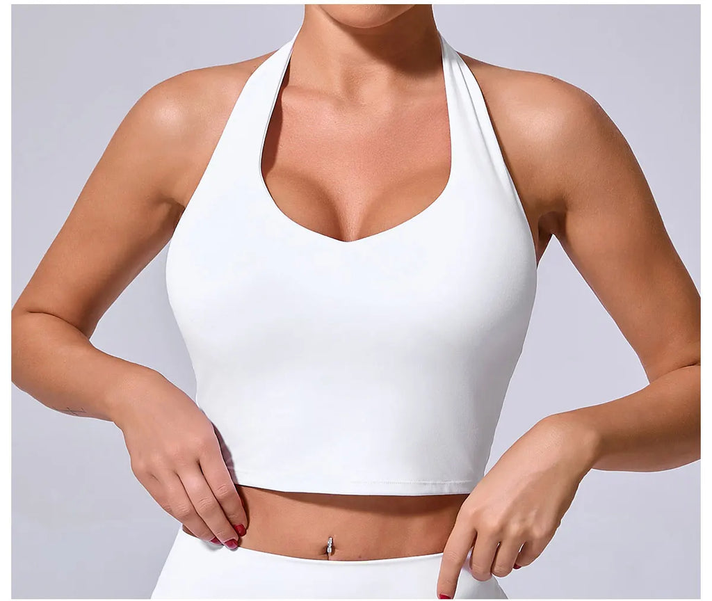 Hanging Neck Yoga Sports Bra Women Breathable Shock Proof Gym Workout Fitness Push Up Top Yoga Running Sportswear Vest Sexy Bra