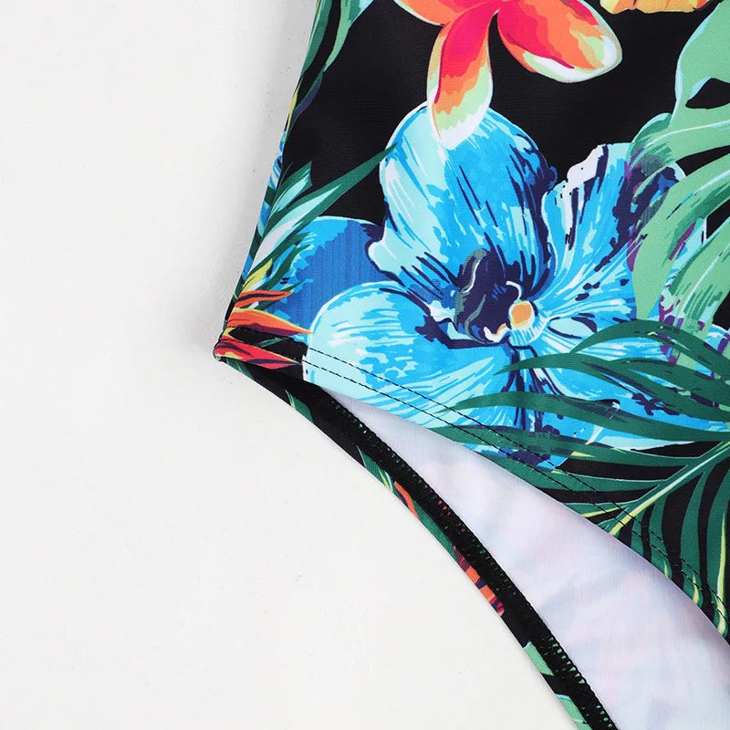 S - XL Floral Leaves Print Underwired Bra Cup Women Swimwear One Piece Swimsuit Female Monokini Bandeau Bathing Suit Swim Lady