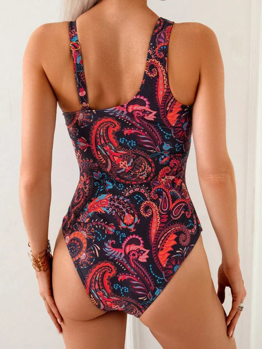 2026 Sexy Printed Swimsuit One Piece Hollow Swimwear Women Ring Linked Bathers Bathing Swimming Swim Suit Female Beachwear