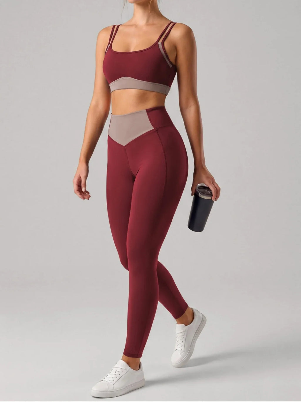 Summer Color-block Yoga Sets Women Thin Strap Open Back Shockproof Sports Bra Tight High Waist Leggings Training Fitness Suits