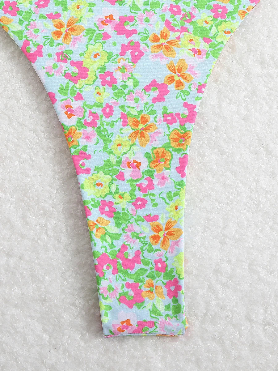 Floral Bandeau Thong Bikini 2025 Sexy Swimsuit Women Brazilian Swimwear Female Bathers Bathing Swimming Swim Suit Beachwear
