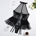 PU Latex Leather Open Crotch Bodysuit for Women Sexy Underwear Lingerie Set Erotic Mesh See Through Costumes