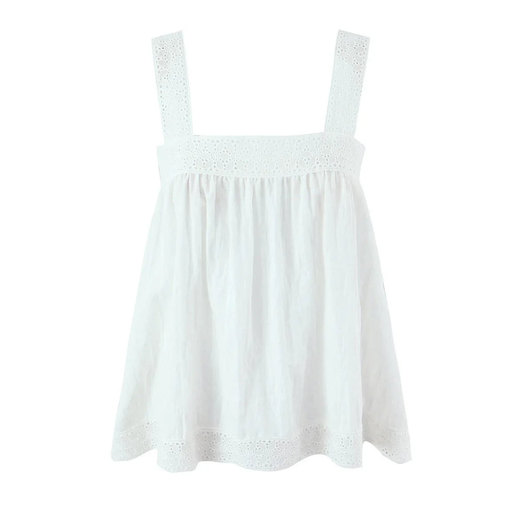 New Style Vacation Casual Lazy Style Pure White Simple Basic Lace Camisole Backless Deep V Suspenders Sleeveless Charming XNKI