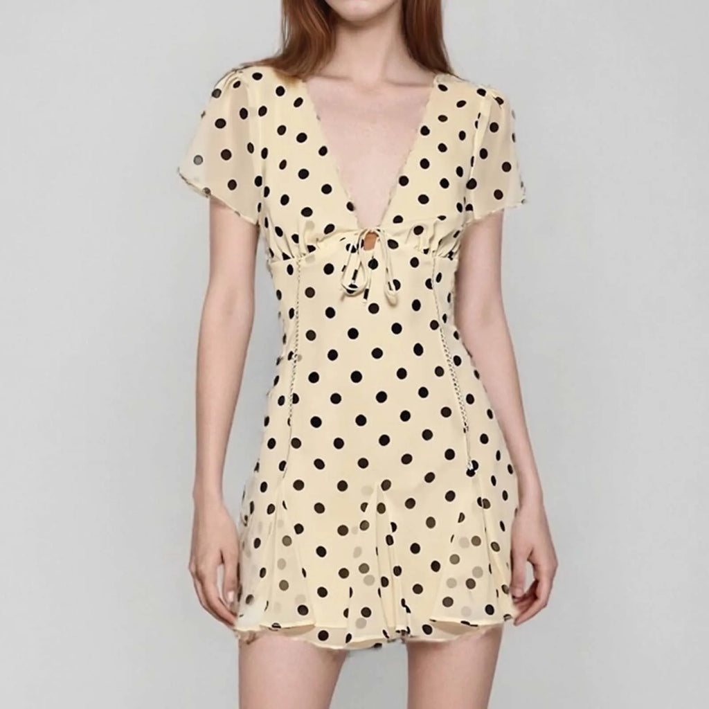 Female Party Dress Dresses Summer Dot Print Short Sleeve A-Line Dresses Streetwear Women Mini Dress V-Neck Elegant Clothes