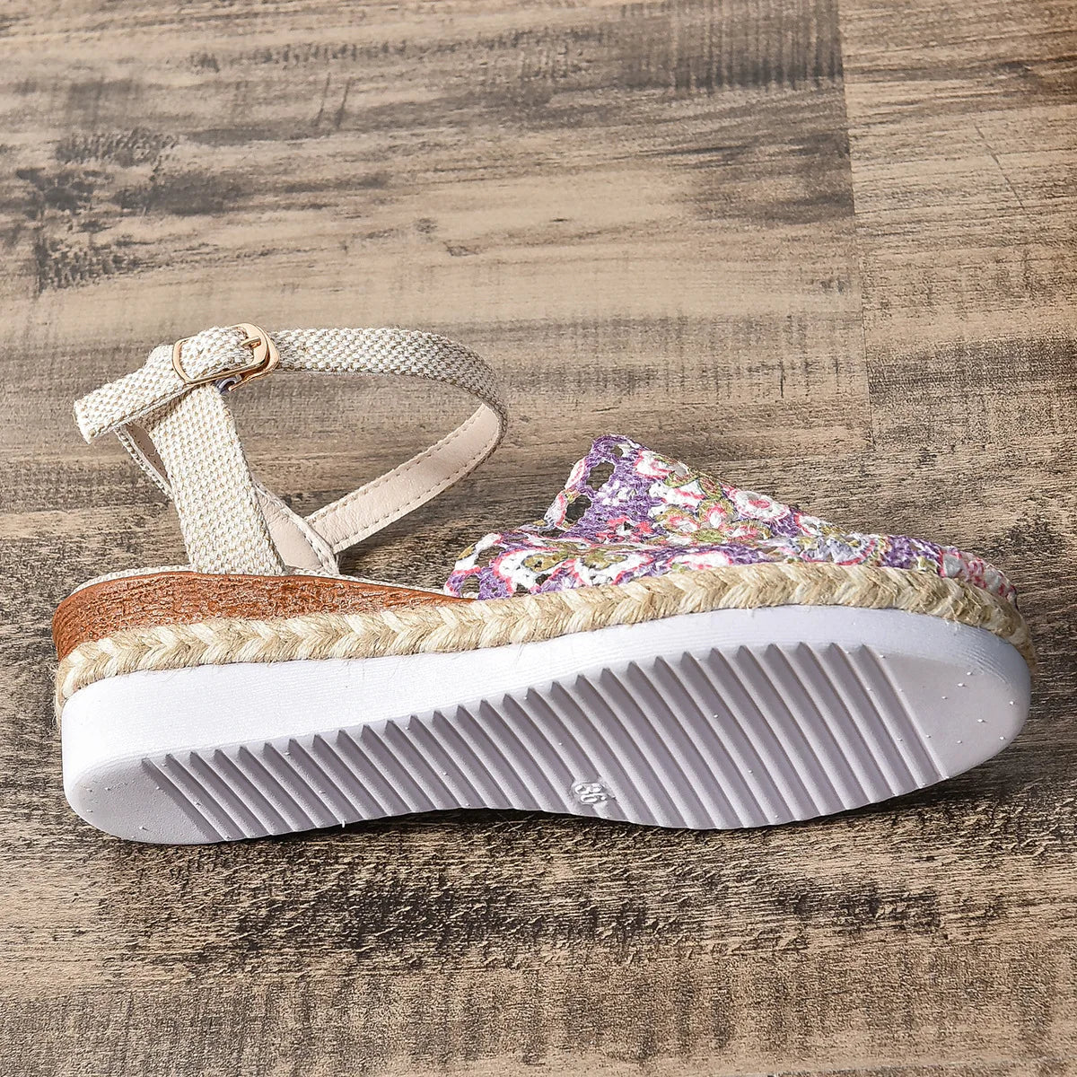 Hollow Fabric Roman Shoes Summer Travel Round Head Wedge Toe Fashion Sandals Comfortable Thick-sole Women's Shoes 2026