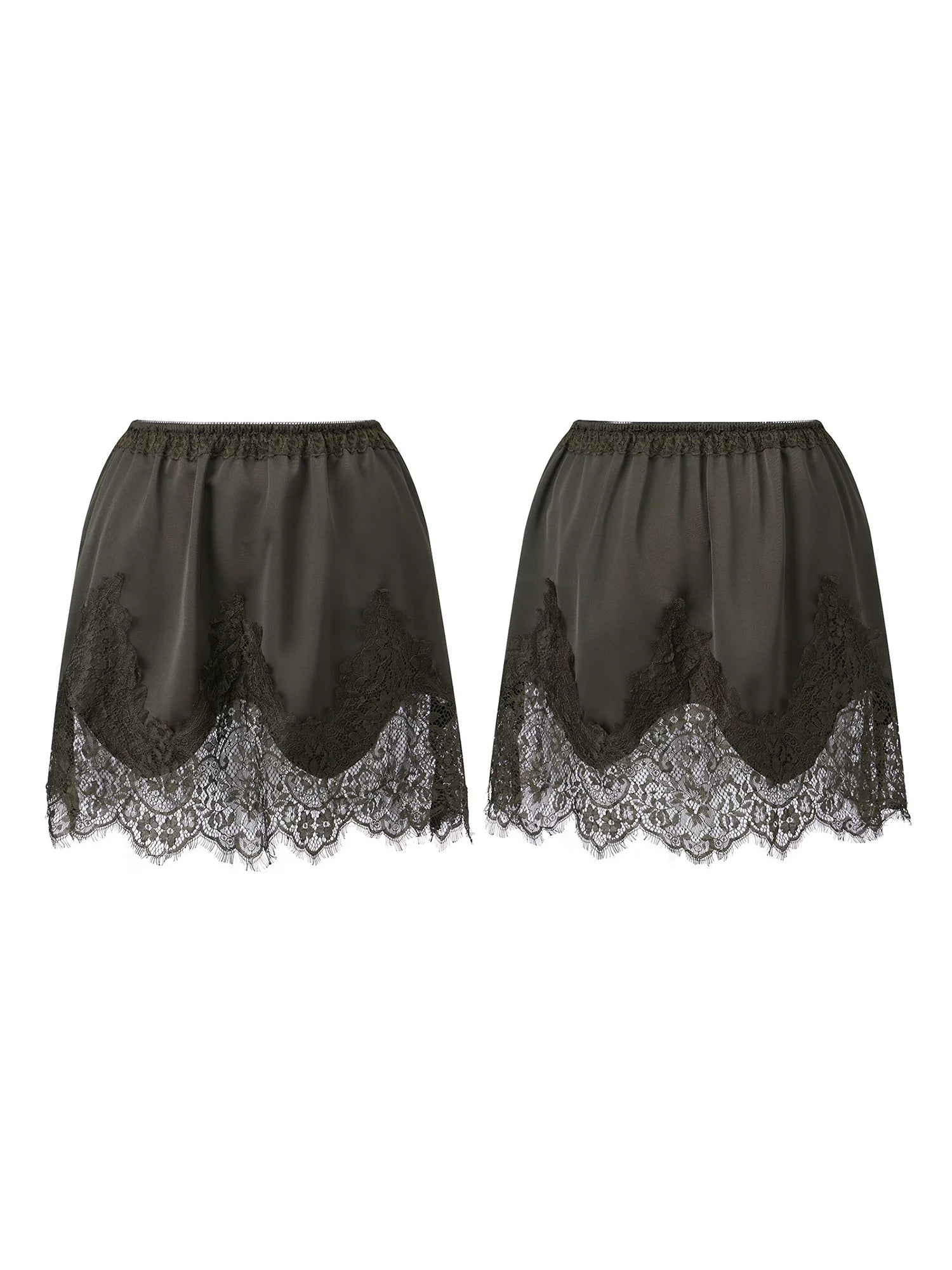 Summer Women's Satin Short Skirts Elastic Waist Lace Patchwork Skirts Half Slip Skirts Fashion